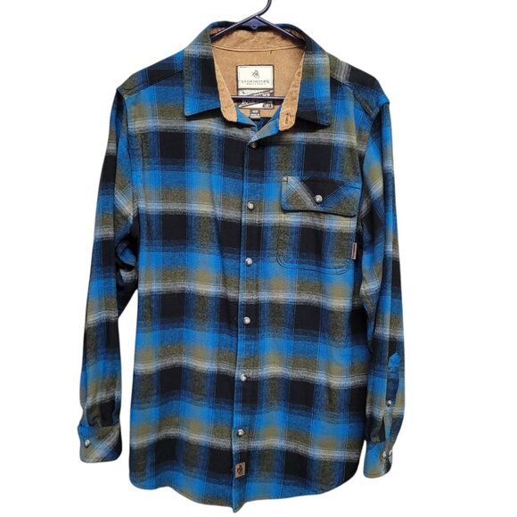 Legendary Whitetails Men's Size M‎ Buck Camp Flannel Shirt Cobalt Blue Plaid - Picture 2 of 15